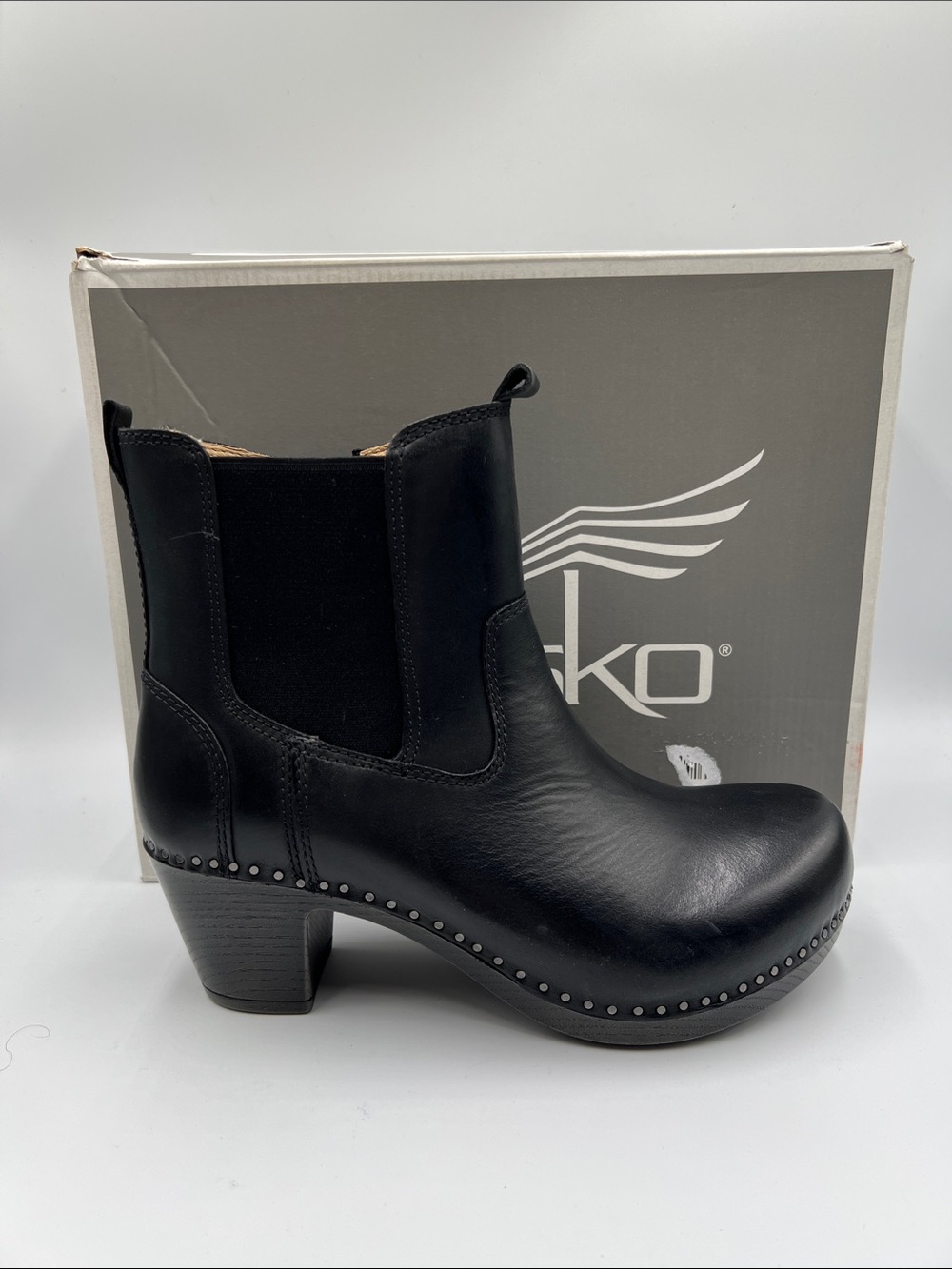 Dansko Shayna burnished calf leather ankle boots Chelsea black clog new 38 8